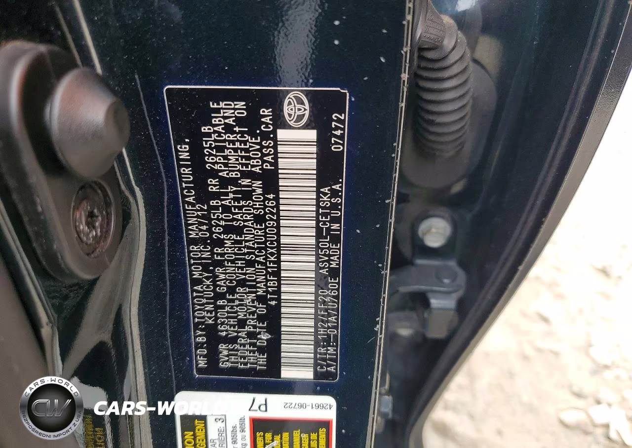 2012 Toyota Camry Se VIN:4T1BF1FKXCU092264 - 12