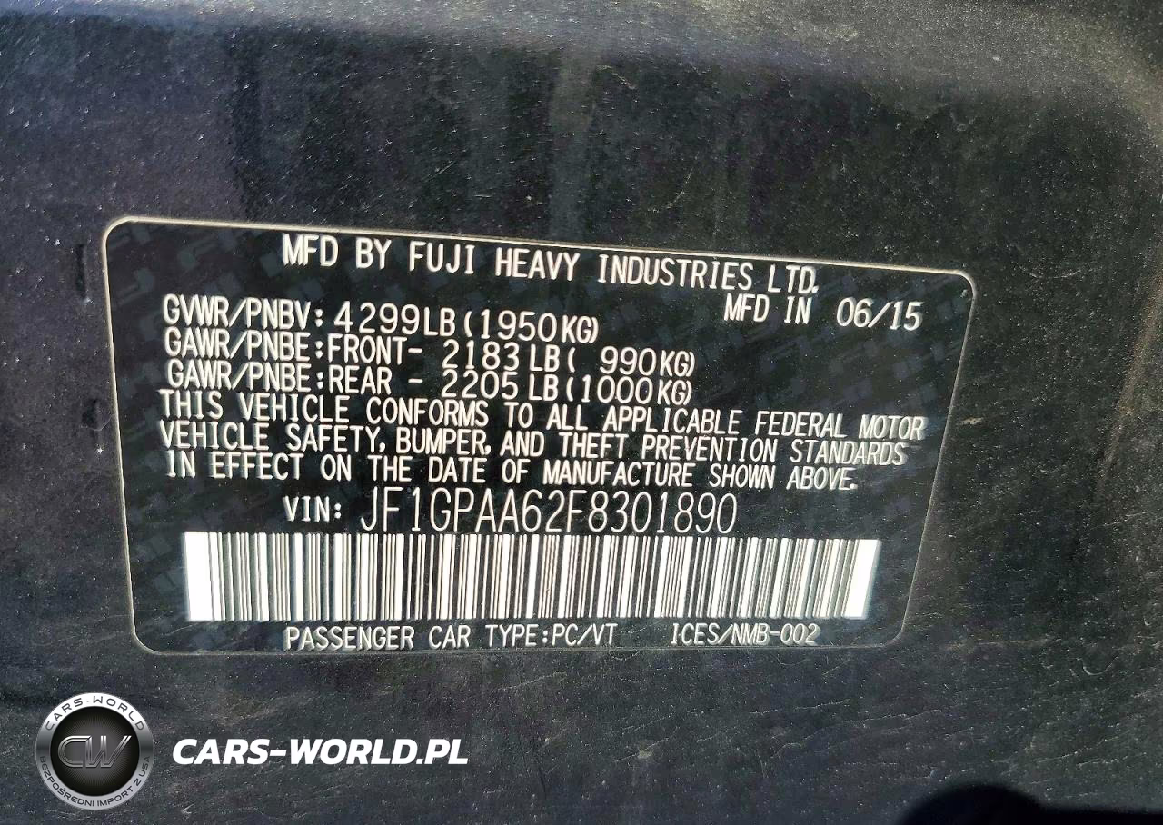 2015 Subaru Impreza VIN:JF1GPAA62F8301890 - 12