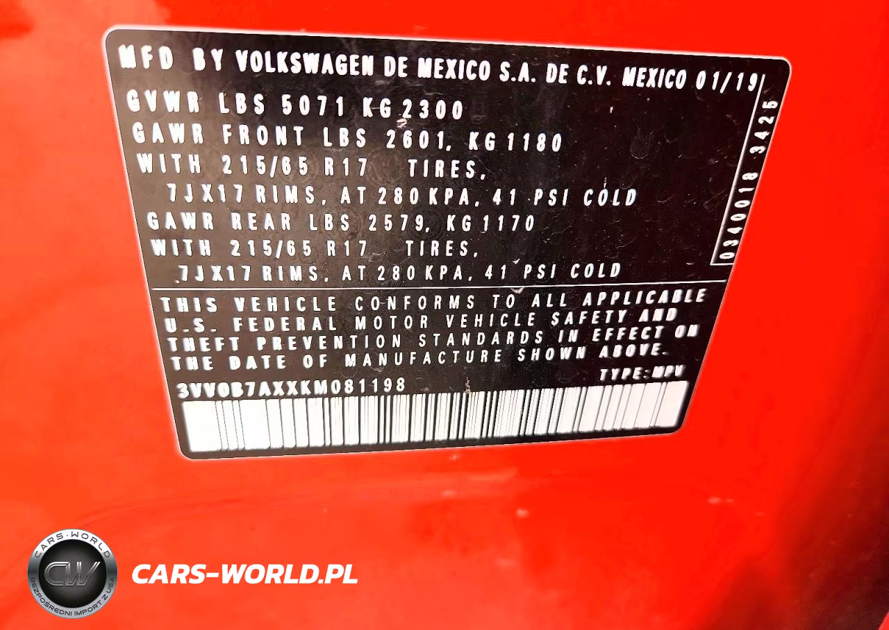 2019 Volkswagen Tiguan S VIN:3VV0B7AXXKM081198 - 13