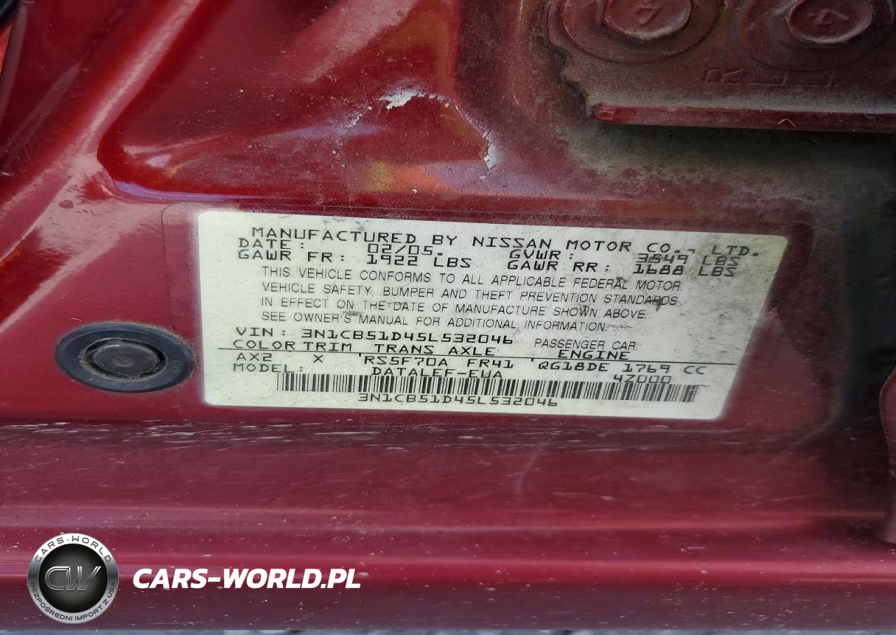 2005 Nissan Sentra 1.8 VIN:3N1CB51D45L532046 - 12
