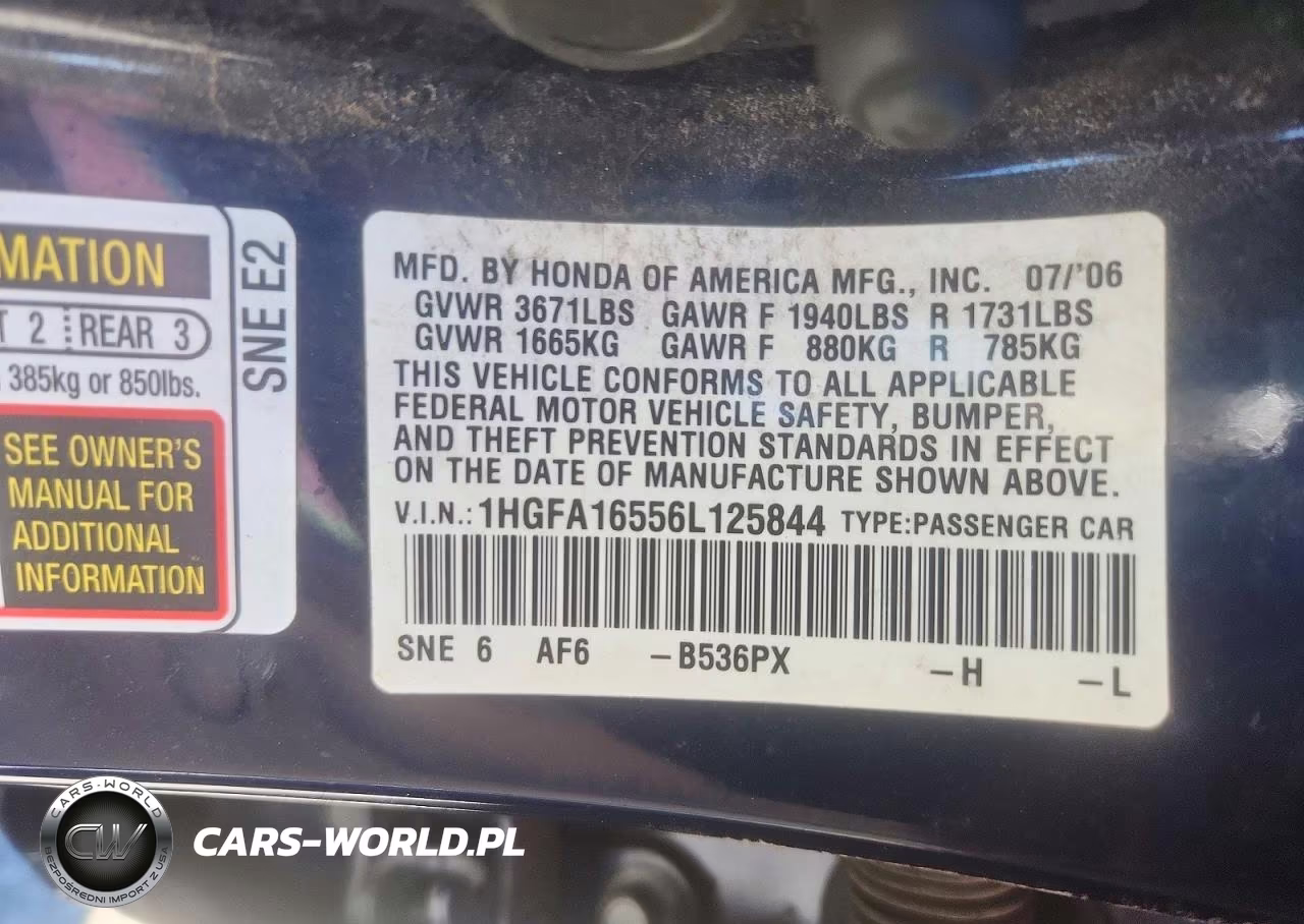 2006 Honda Civic Lx VIN:1HGFA16556L125844 - 12