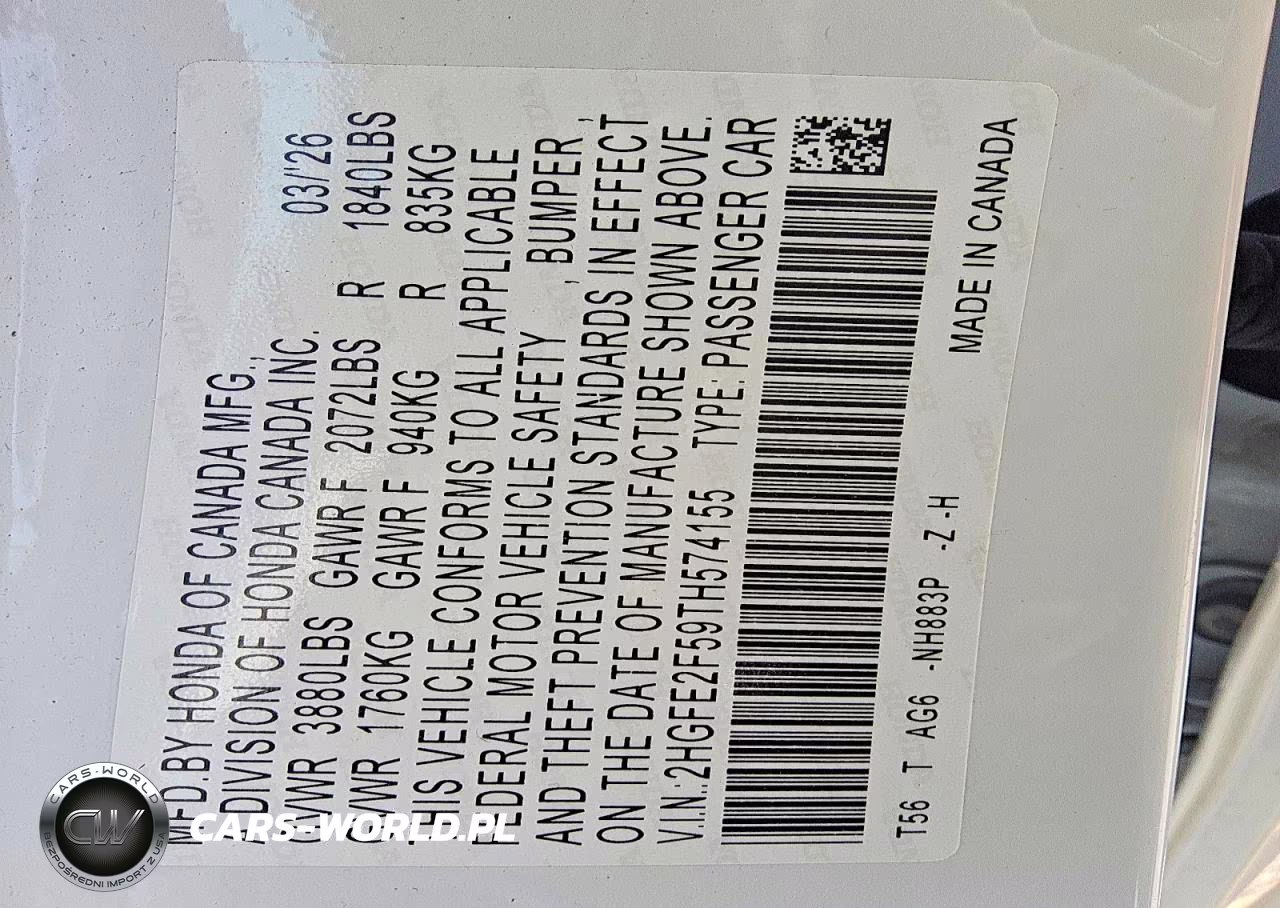 2026 Honda Civic Sport VIN:2HGFE2F59TH574155 - 12