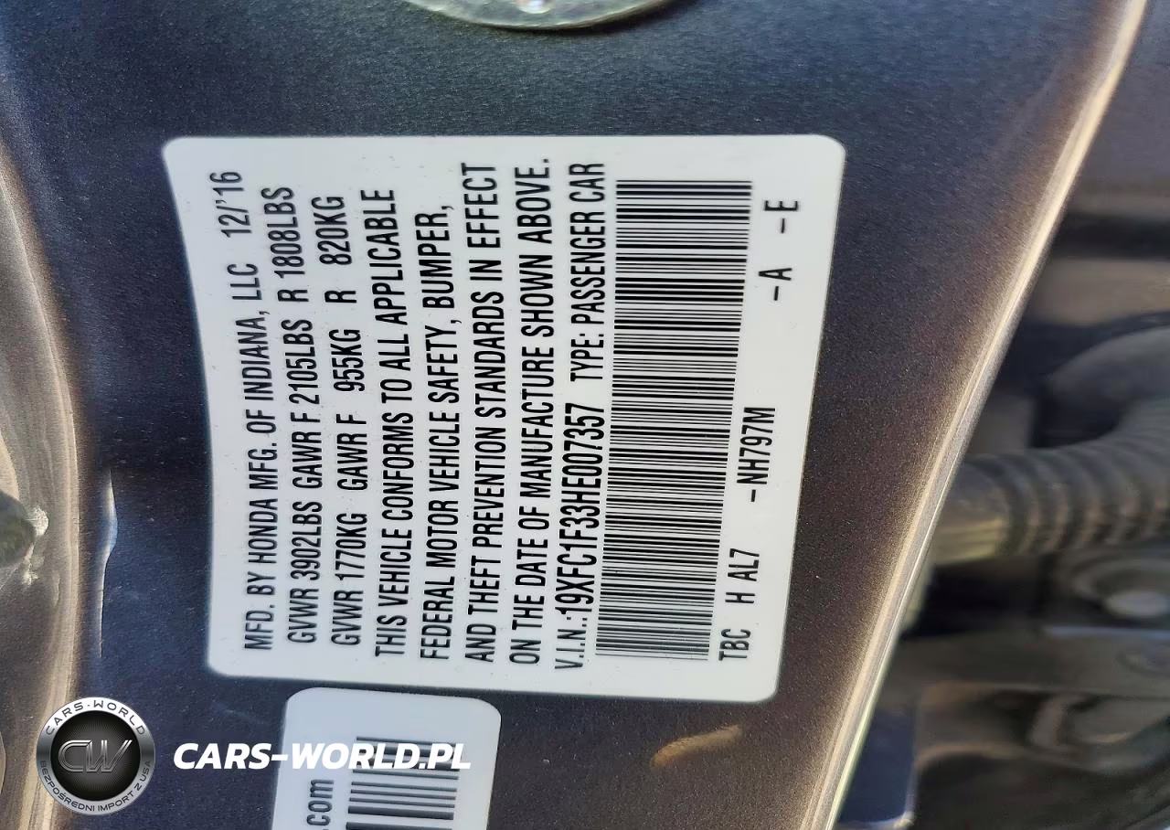 2017 Honda Civic Ex VIN:19XFC1F33HE007357 - 13