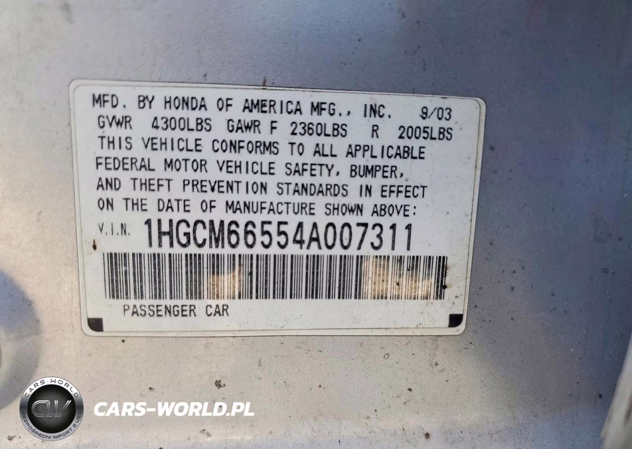 2004 Honda Accord Ex VIN:1HGCM66554A007311 - 12