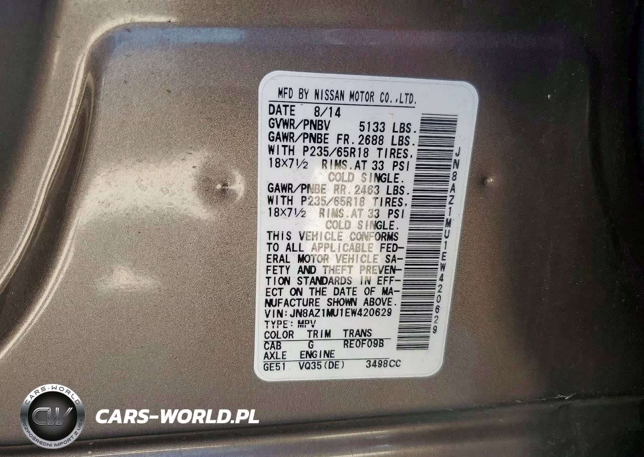 2014 Nissan Murano Sv VIN:JN8AZ1MU1EW420629 - 13