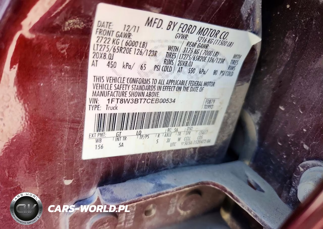 2012 Ford F350 Super Duty VIN:1FT8W3BT7CEB00534 - 12