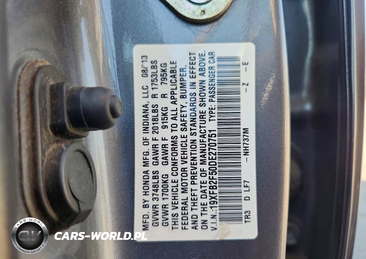 2013 Honda Civic Lx VIN:19XFB2F50DE270751 - 12