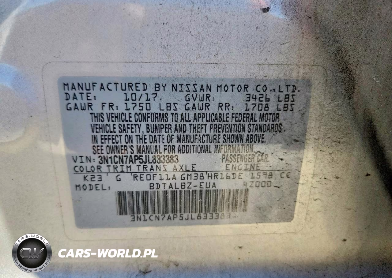 2018 Nissan Versa Sv VIN:3N1CN7AP5JL833383 - 12