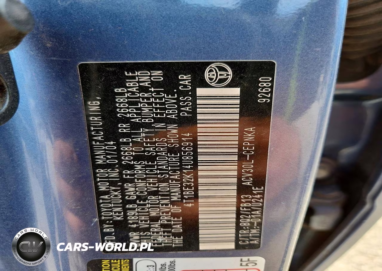 2004 Toyota Camry Le VIN:4T1BE32K14U856914 - 12