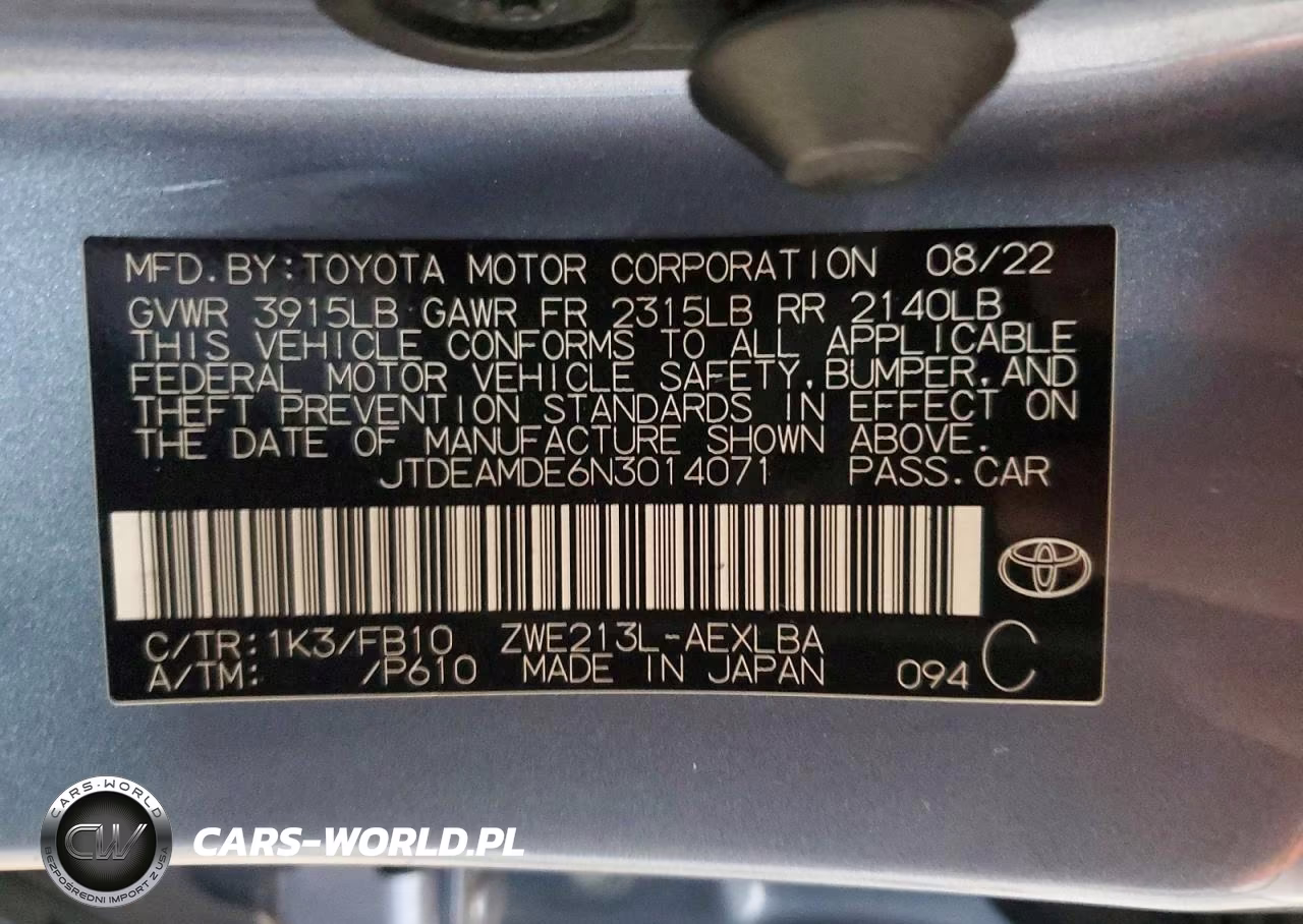 2022 Toyota Corolla Le VIN:JTDEAMDE6N3014071 - 12