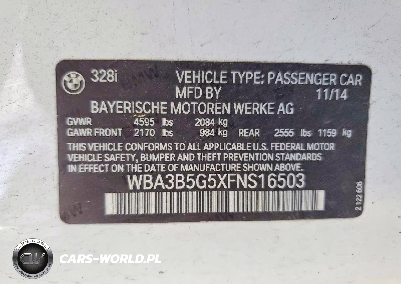 2015 BMW 328 Xi Sulev VIN:WBA3B5G5XFNS16503 - 12