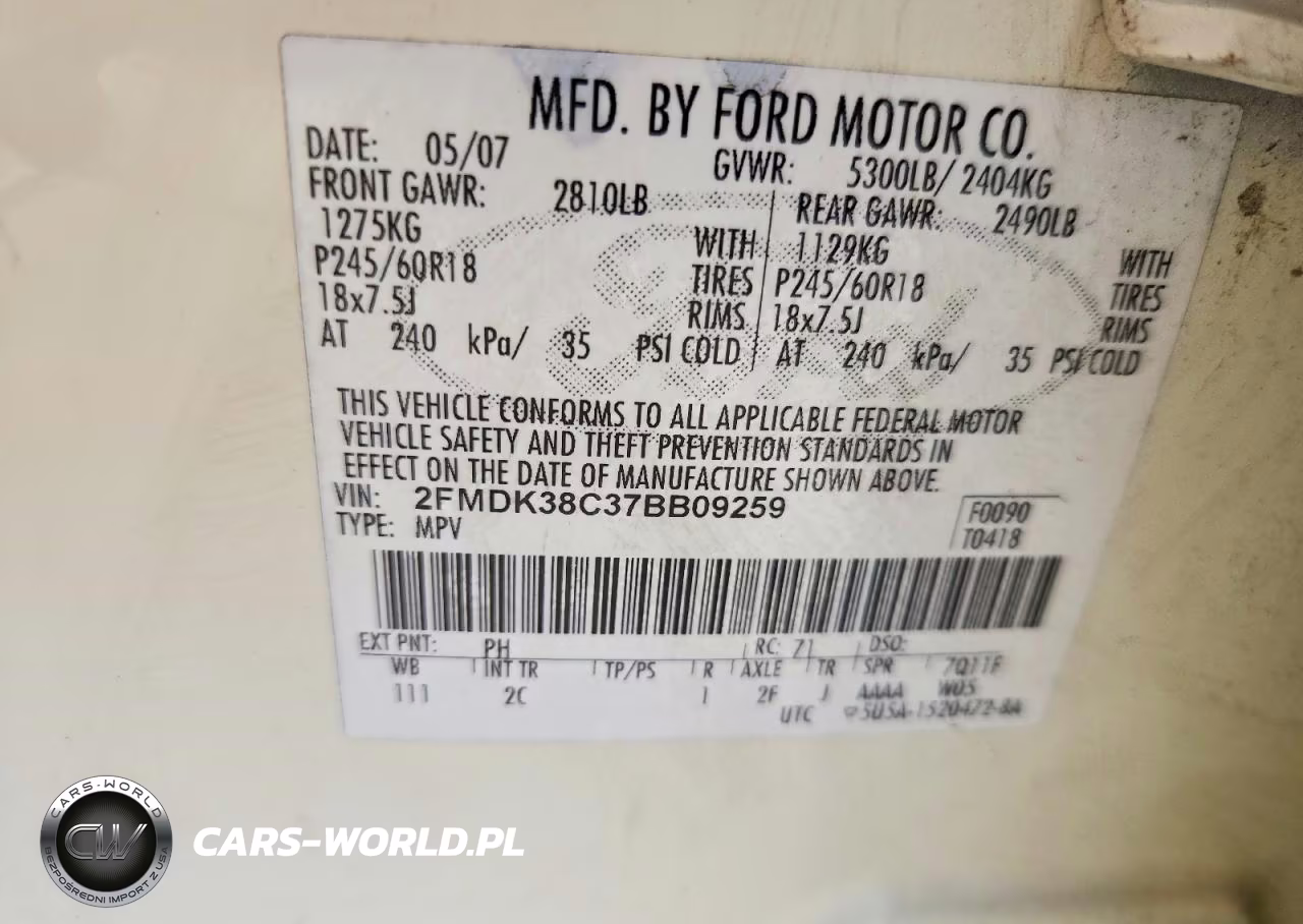 2007 Ford Edge Sel VIN:2FMDK38C37BB09259 - 13
