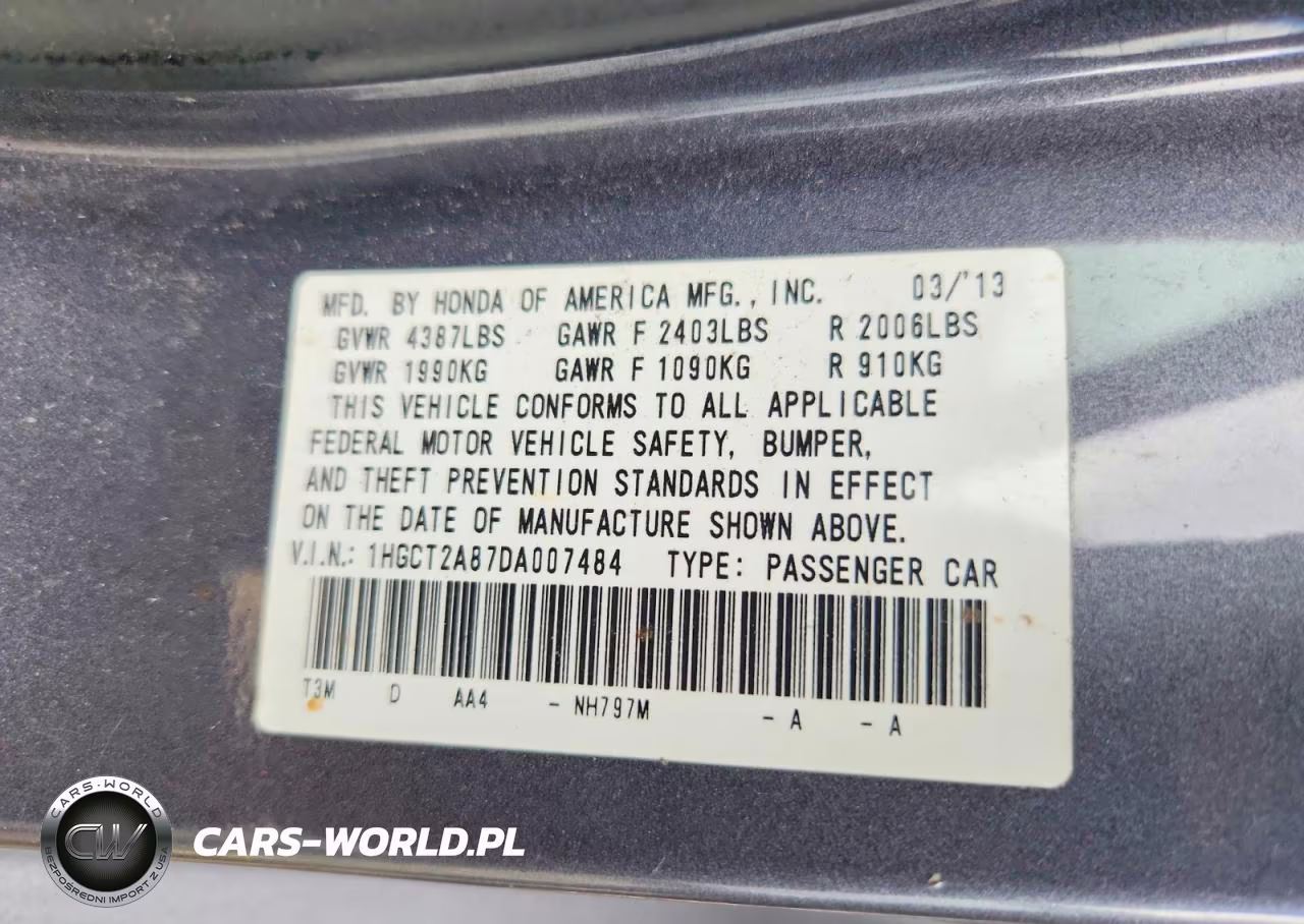 2013 Honda Accord Exl VIN:1HGCT2A87DA007484 - 12