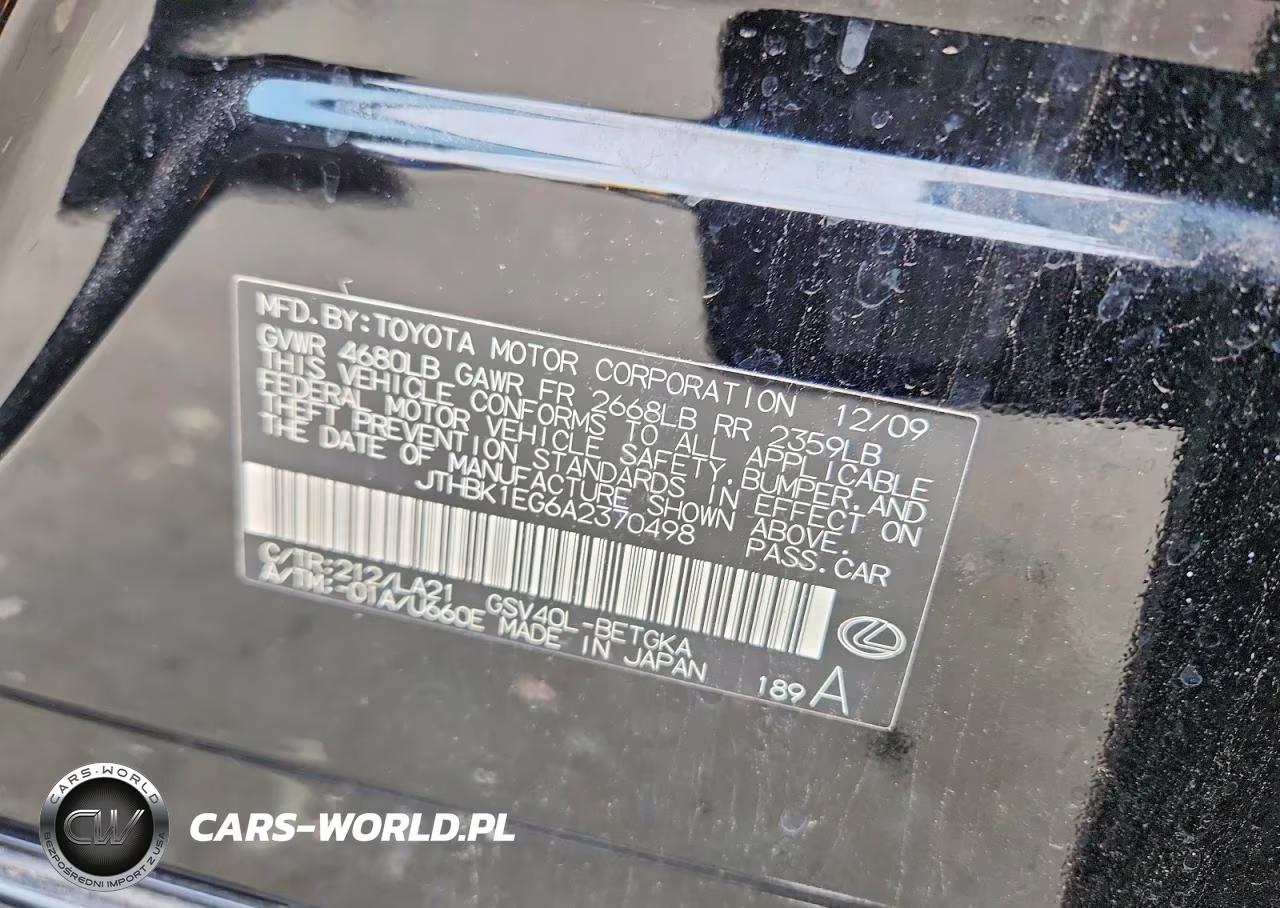 2010 Lexus Es 350 VIN:JTHBK1EG6A2370498 - 12