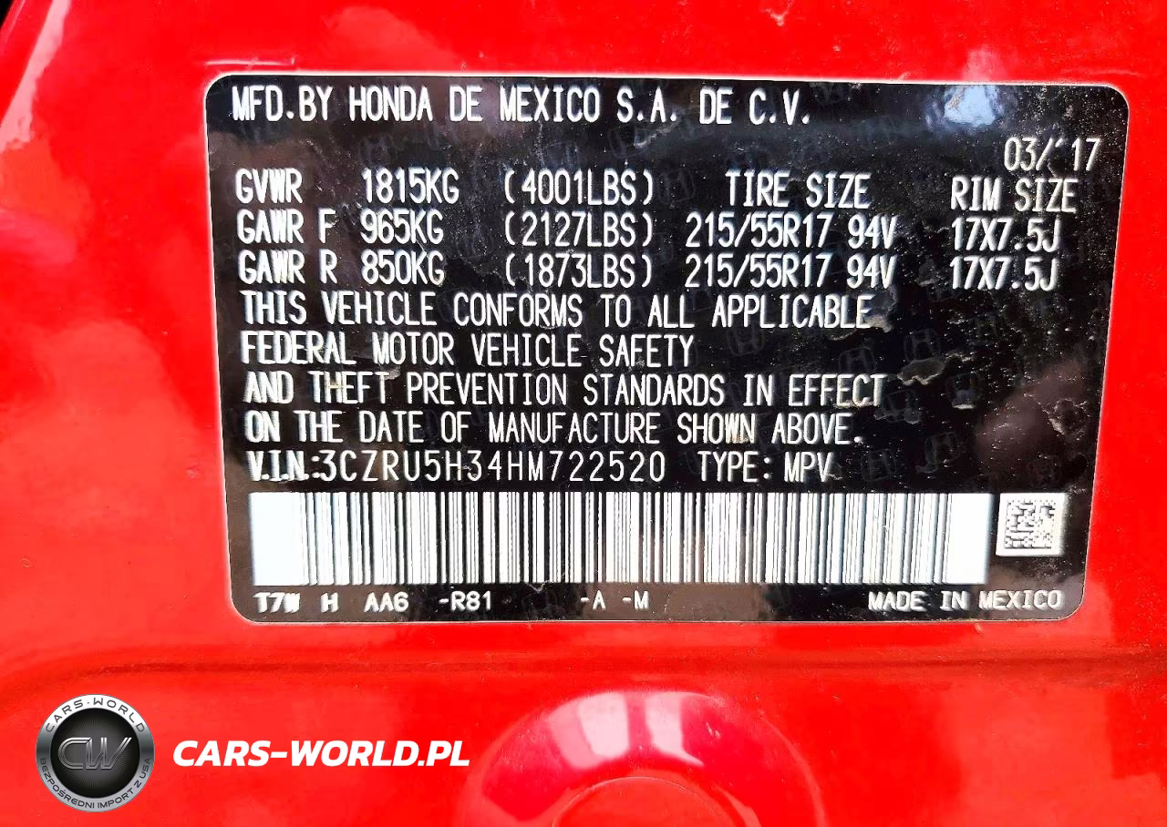 2017 Honda Hr-V Lx VIN:3CZRU5H34HM722520 - 12