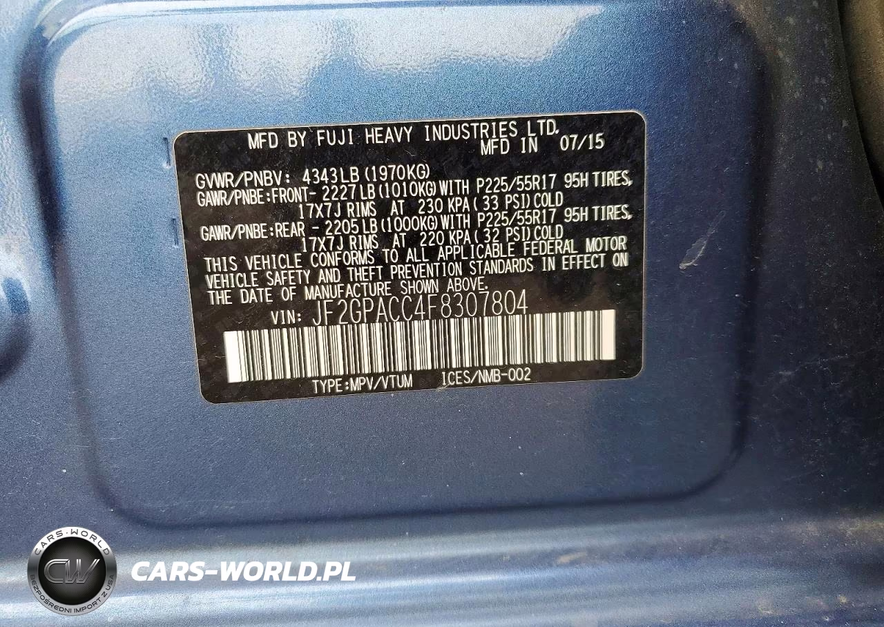 2015 Subaru Xv Crosstrek 2.0 Premium VIN:JF2GPACC4F8307804 - 12