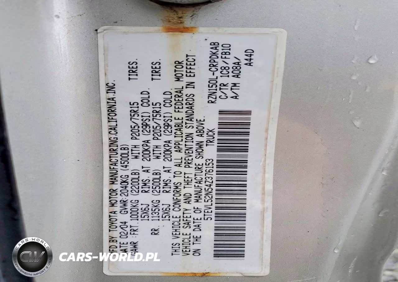 2004 Toyota Tacoma Base VIN:5TEVL52N54Z376153 - 13