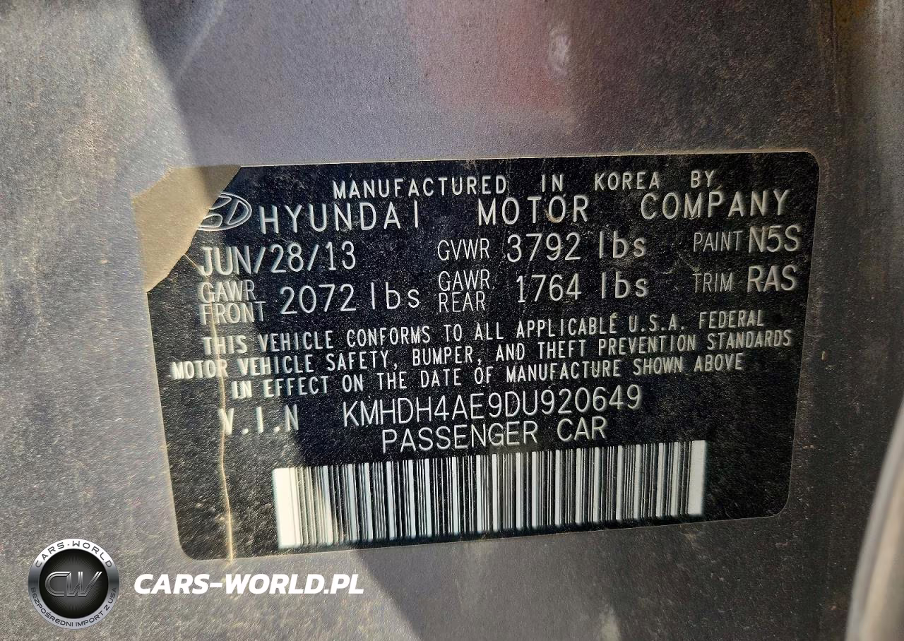 2013 Hyundai Elantra Gls VIN:KMHDH4AE9DU920649 - 13