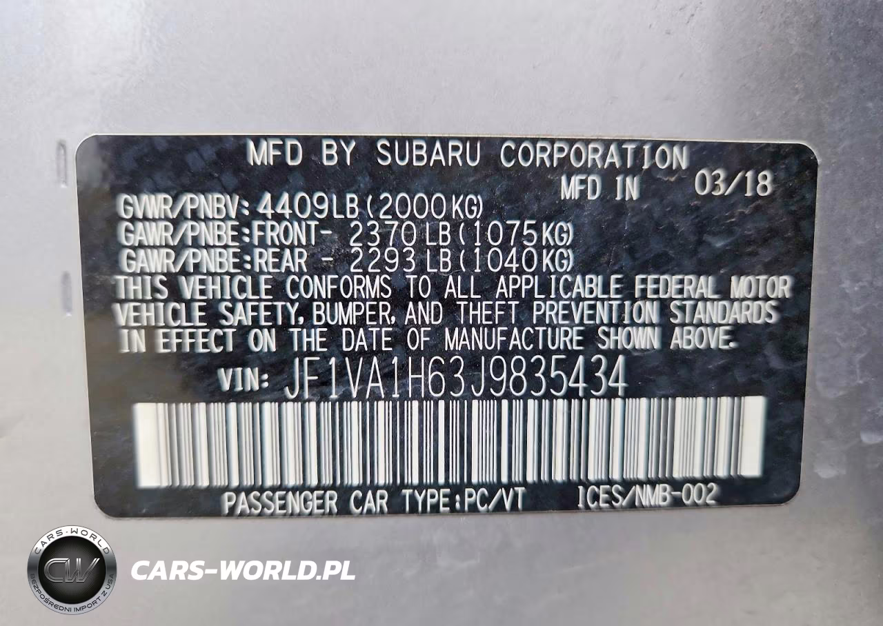 2018 Subaru Wrx Limited VIN:JF1VA1H63J9835434 - 13