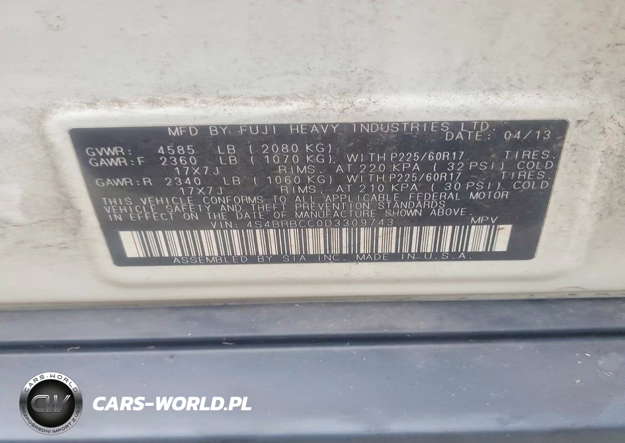 2013 Subaru Outback 2.5I Premium VIN:4S4BRBCC0D3309743 - 12