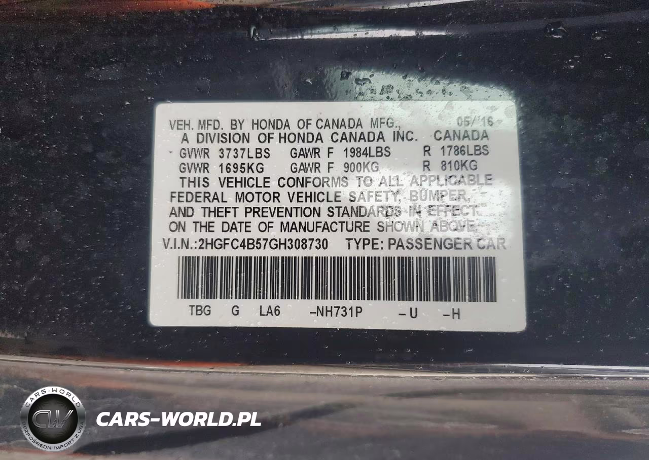 2016 Honda Civic Lx VIN:2HGFC4B57GH308730 - 12