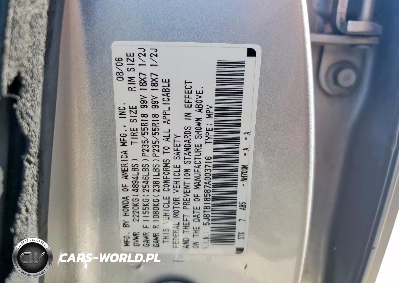 2007 Acura Rdx Technology VIN:5J8TB18587A003716 - 13