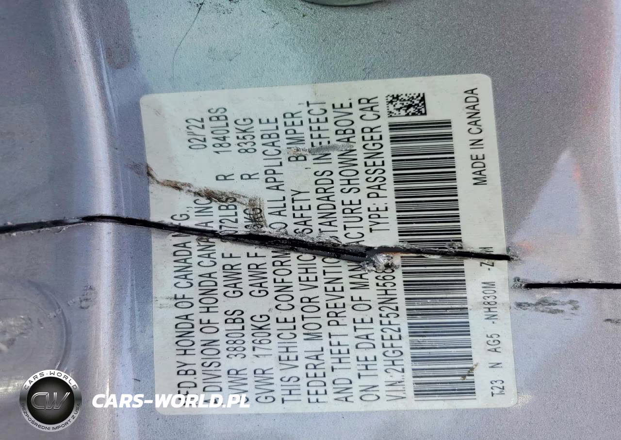 2022 Honda Civic Sport VIN:2HGFE2F52NH568667 - 12