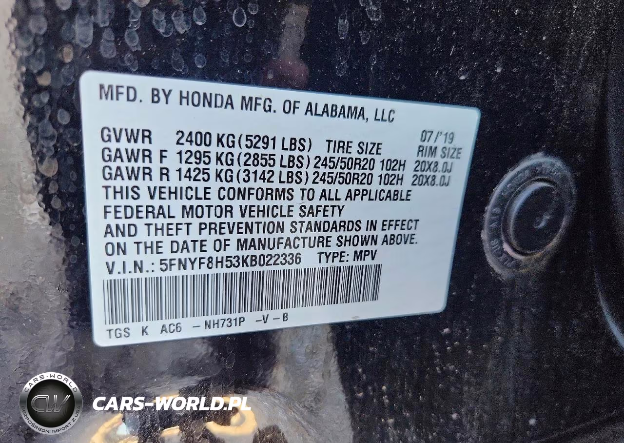 2019 Honda Passport Exl VIN:5FNYF8H53KB022336 - 12