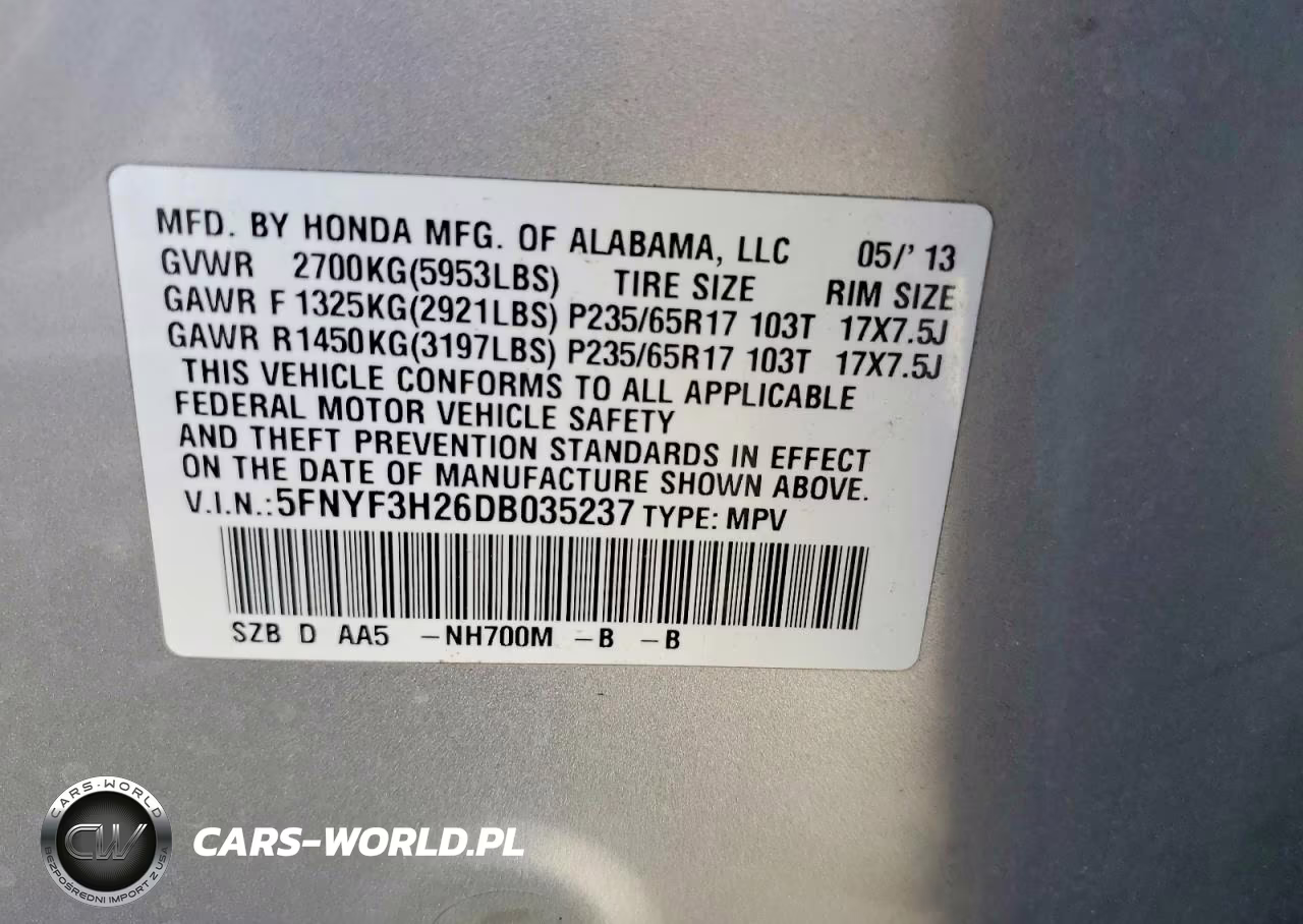 2013 Honda Pilot Lx VIN:5FNYF3H26DB035237 - 14