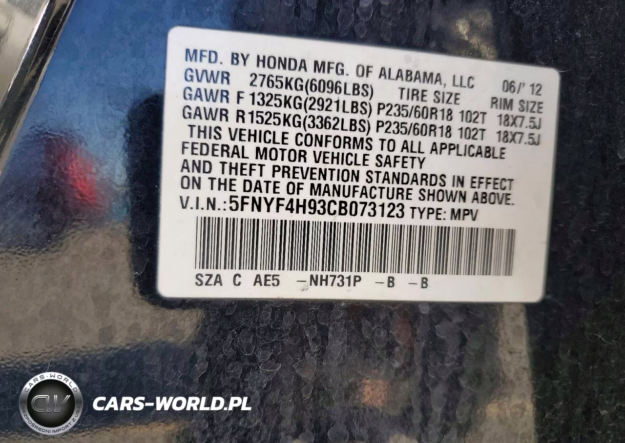 2012 Honda Pilot Touring VIN:5FNYF4H93CB073123 - 13
