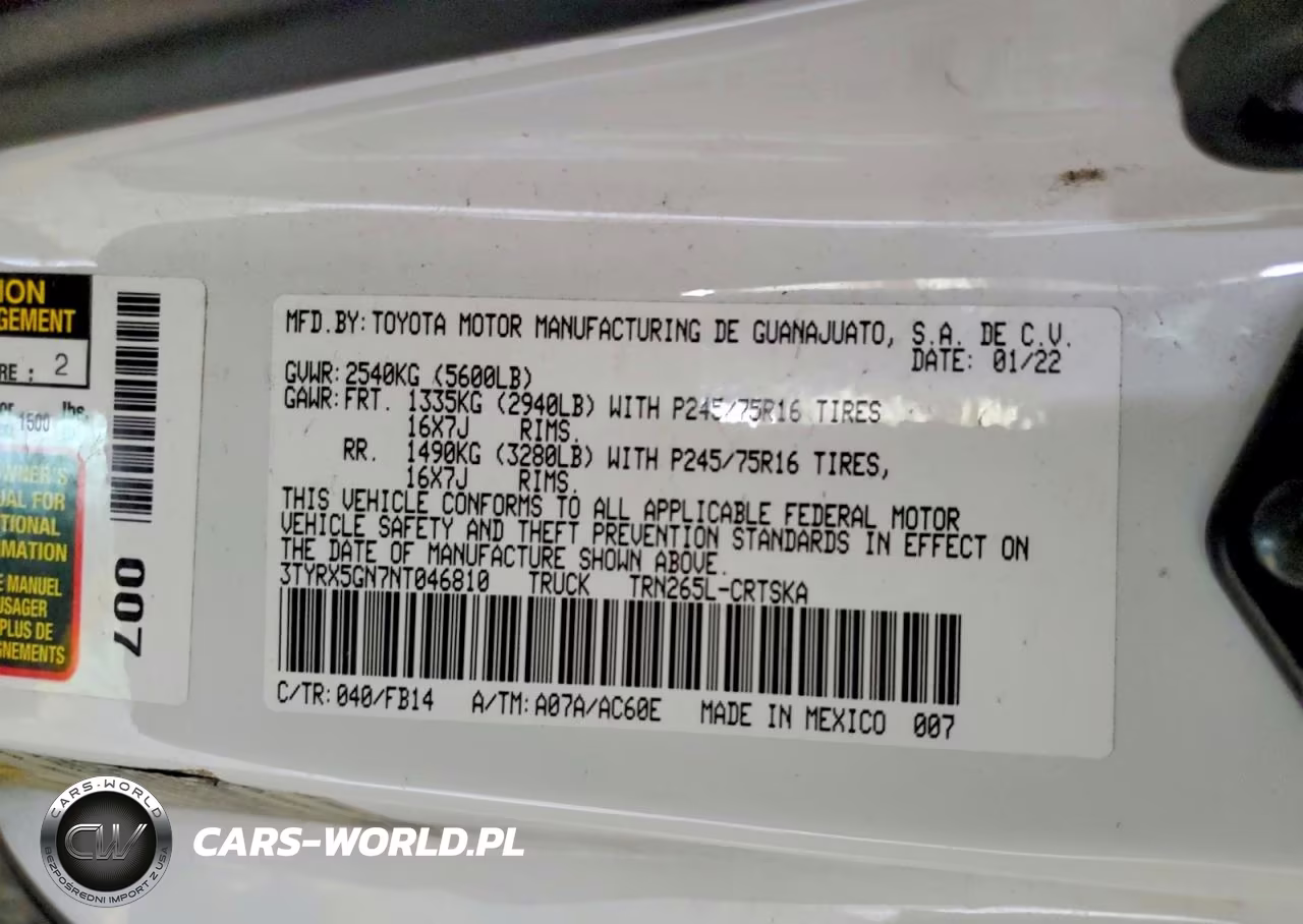2022 Toyota Tacoma Sr VIN:3TYRX5GN7NT046810 - 12