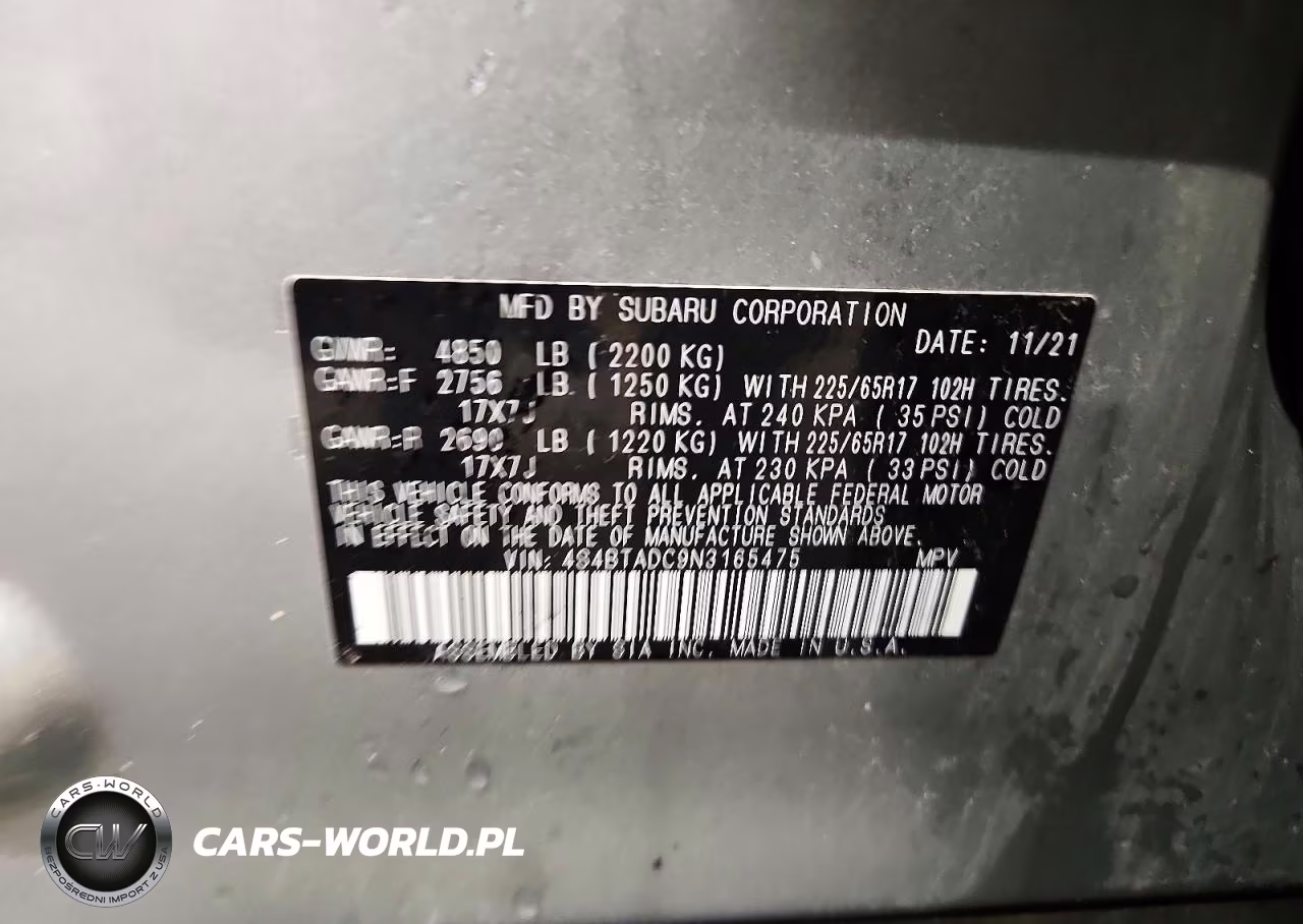 2022 Subaru Outback Premium VIN:4S4BTADC9N3165475 - 12
