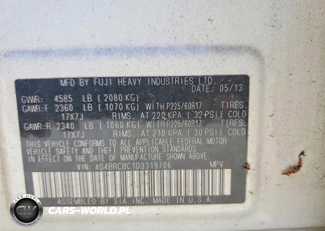 2013 Subaru Outback 2.5I Premium VIN:4S4BRCBC1D3319706 - 13