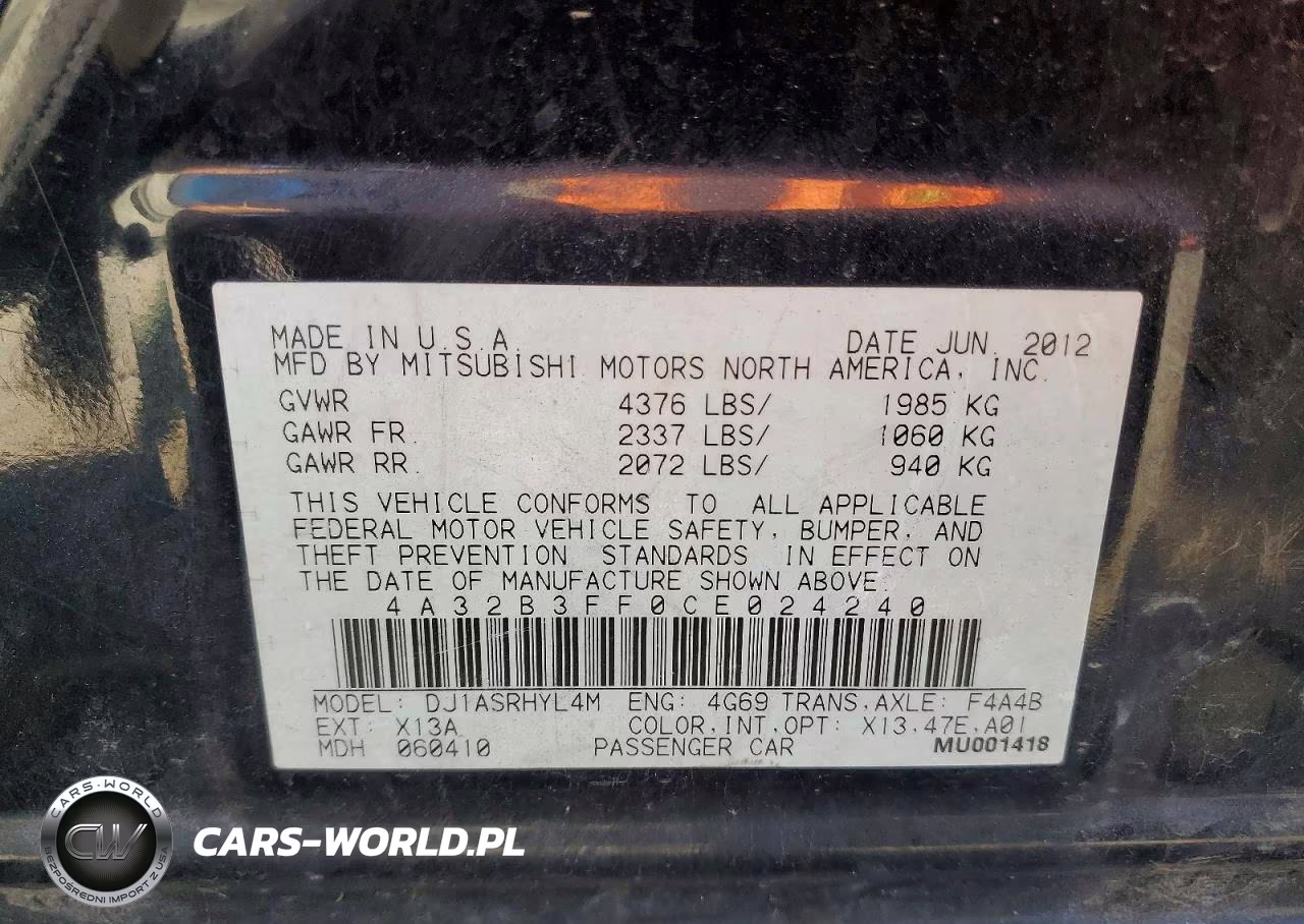 2012 Mitsubishi Galant Es VIN:4A32B3FF0CE024240 - 13