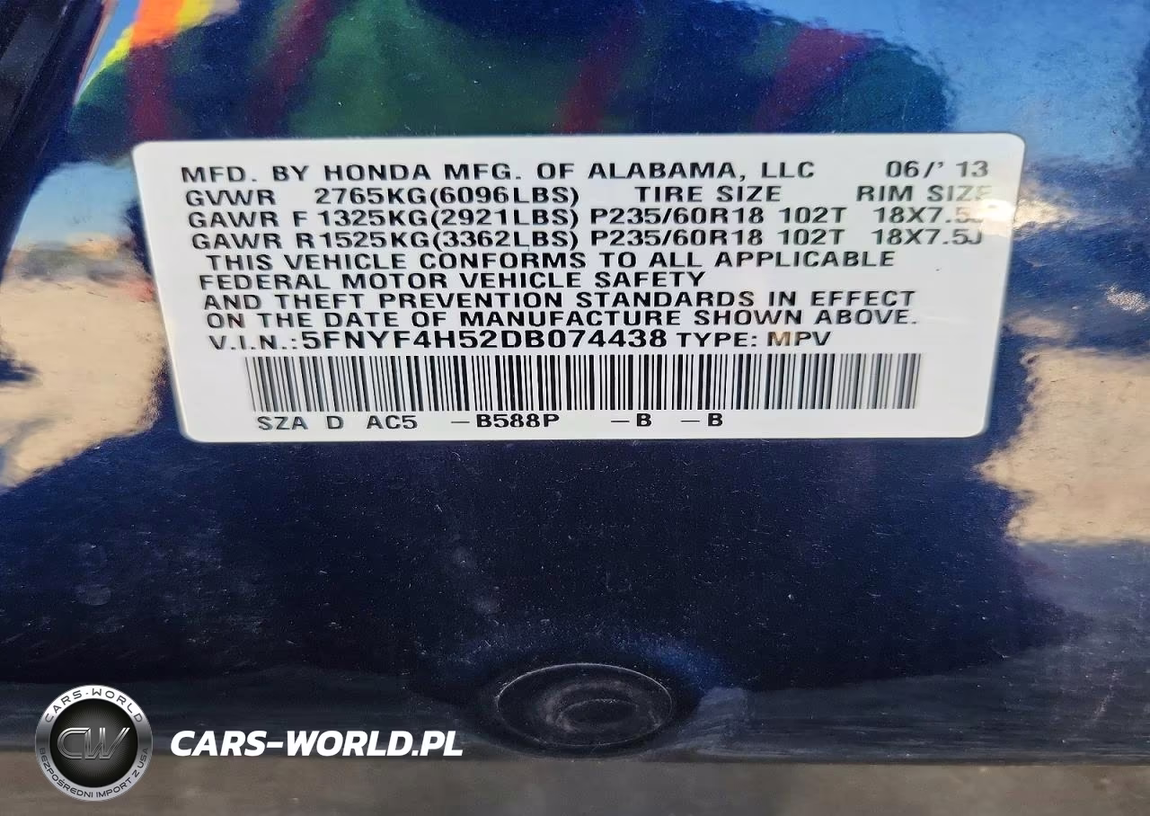 2013 Honda Pilot Exl VIN:5FNYF4H52DB074438 - 13