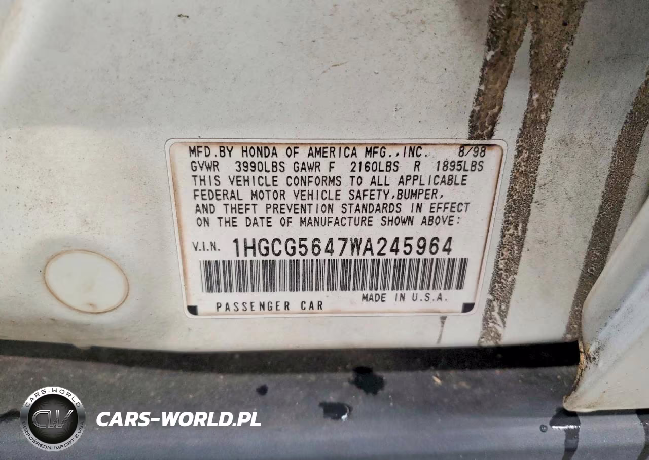 1998 Honda Accord VIN:1HGCG5647WA245964 - 12