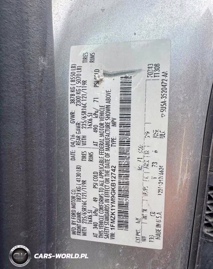 2016 Ford Transit T-150 VIN:1FMZK1YM9GKB12742 - 10