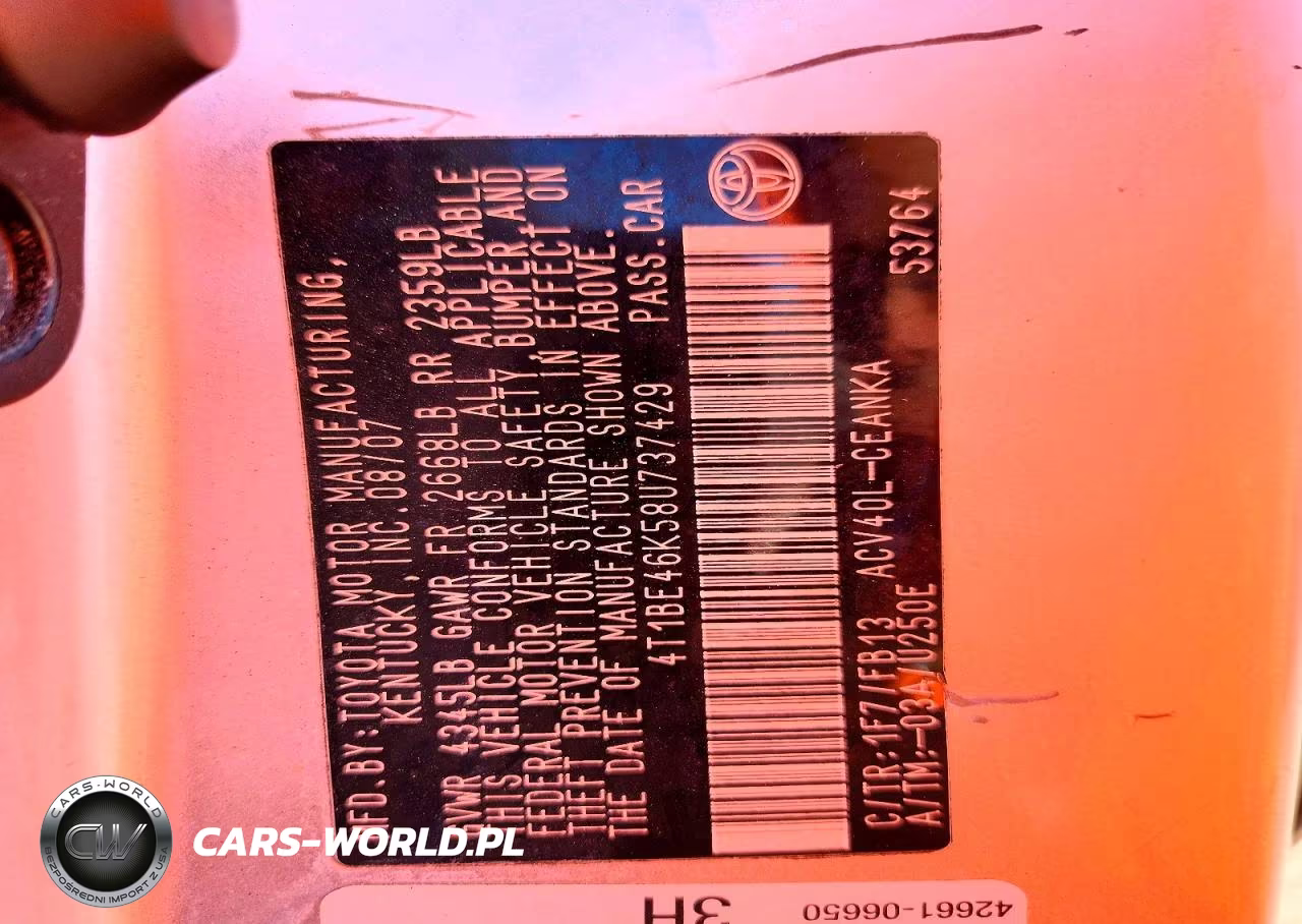 2008 Toyota Camry Base VIN:4T1BE46K58U737429 - 12