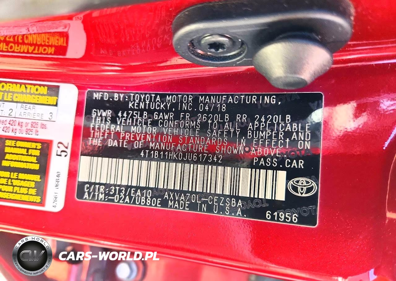 2018 Toyota Camry Se VIN:4T1B11HK0JU617342 - 12