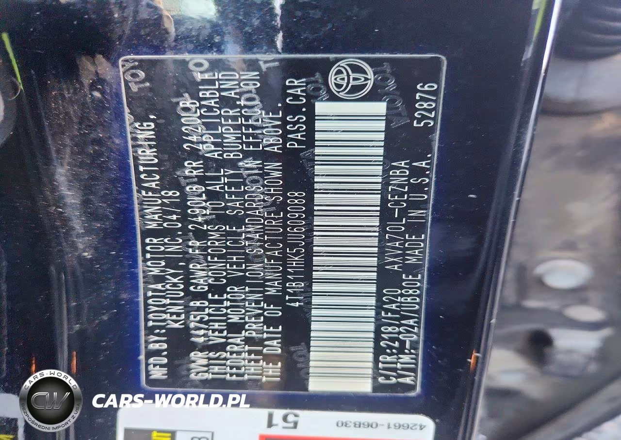 2018 Toyota Camry Le VIN:4T1B11HK5JU609088 - 12