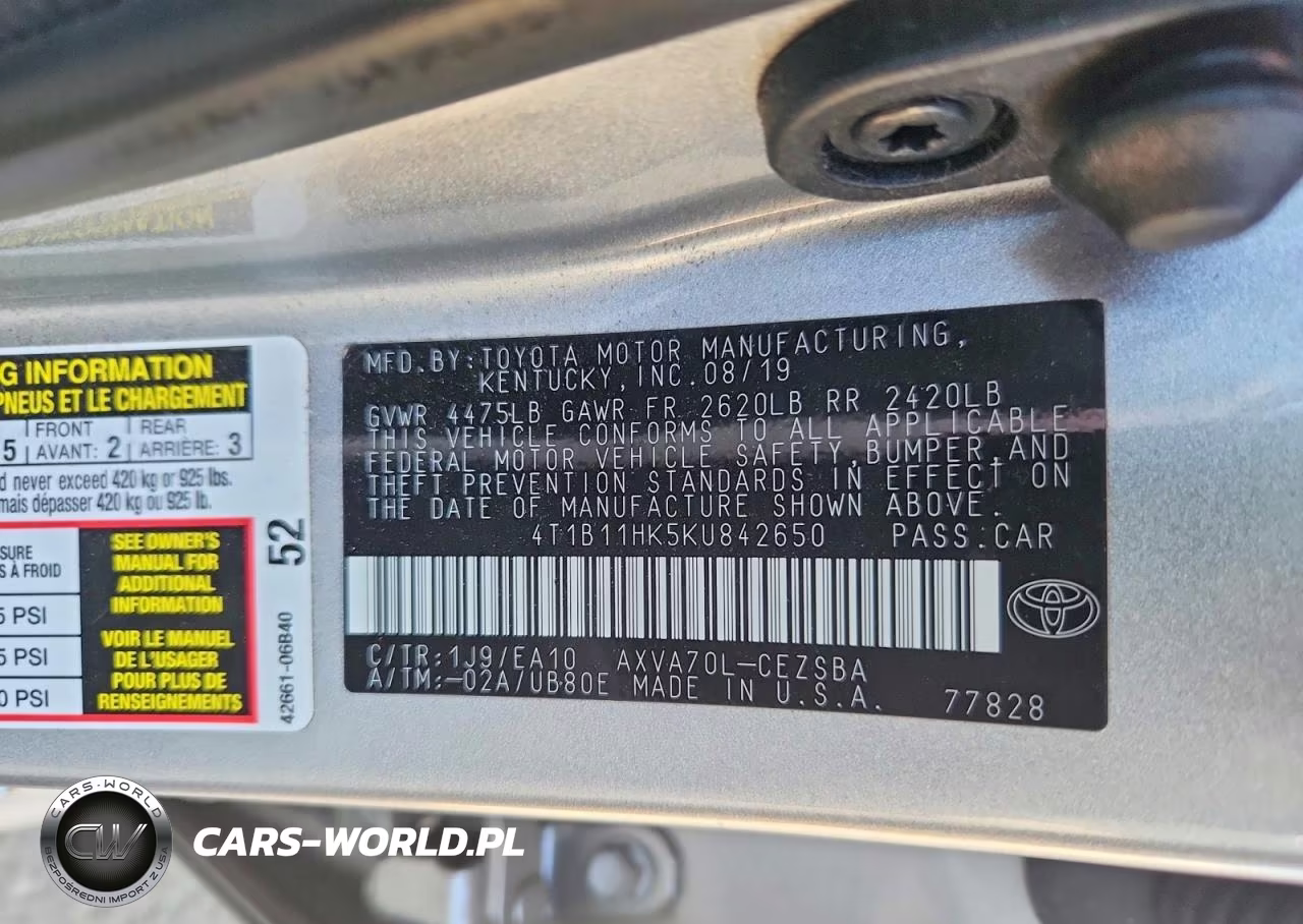 2019 Toyota Camry Se VIN:4T1B11HK5KU842650 - 12