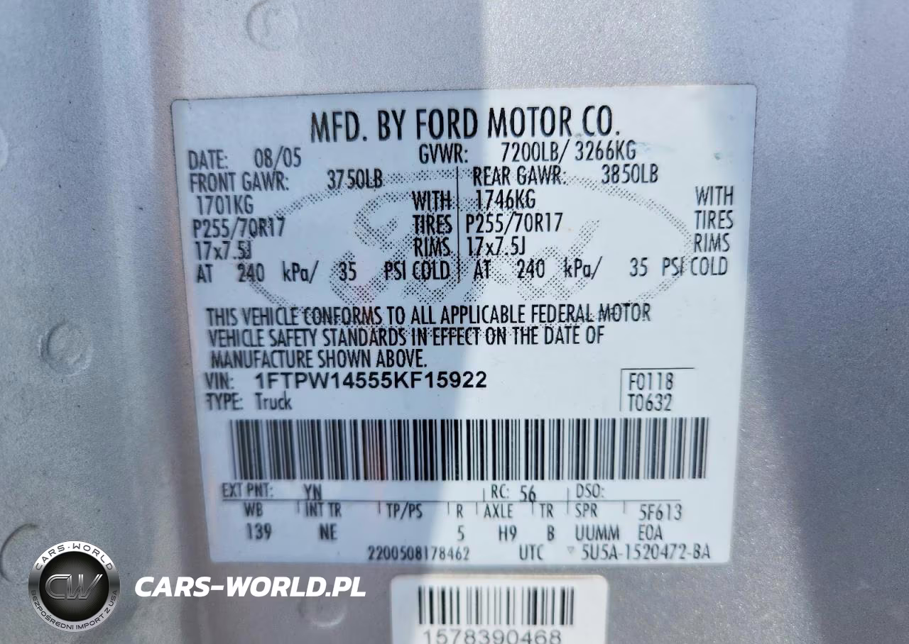 2005 Ford F150 Supercrew VIN:1FTPW14555KF15922 - 12