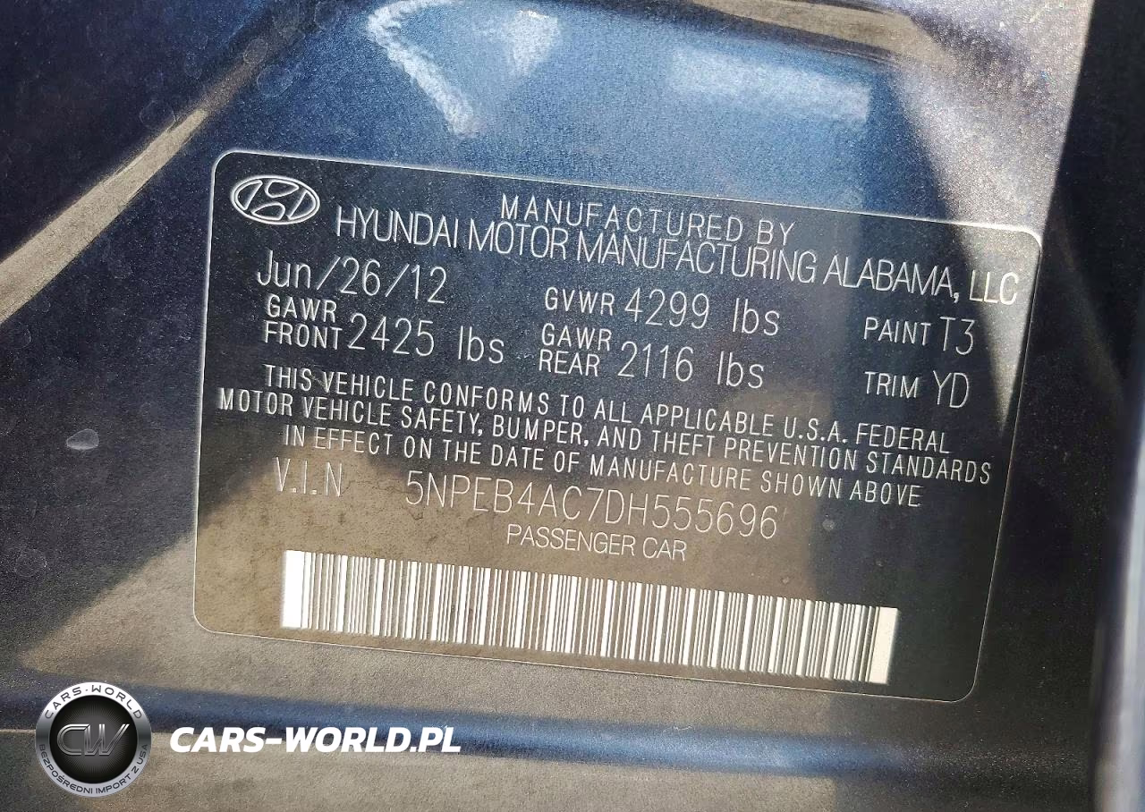 2013 Hyundai Sonata Gls Automatic VIN:5NPEB4AC7DH555696 - 12