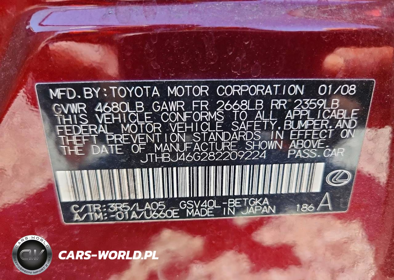 2008 Lexus Es 350 VIN:JTHBJ46G282209224 - 12