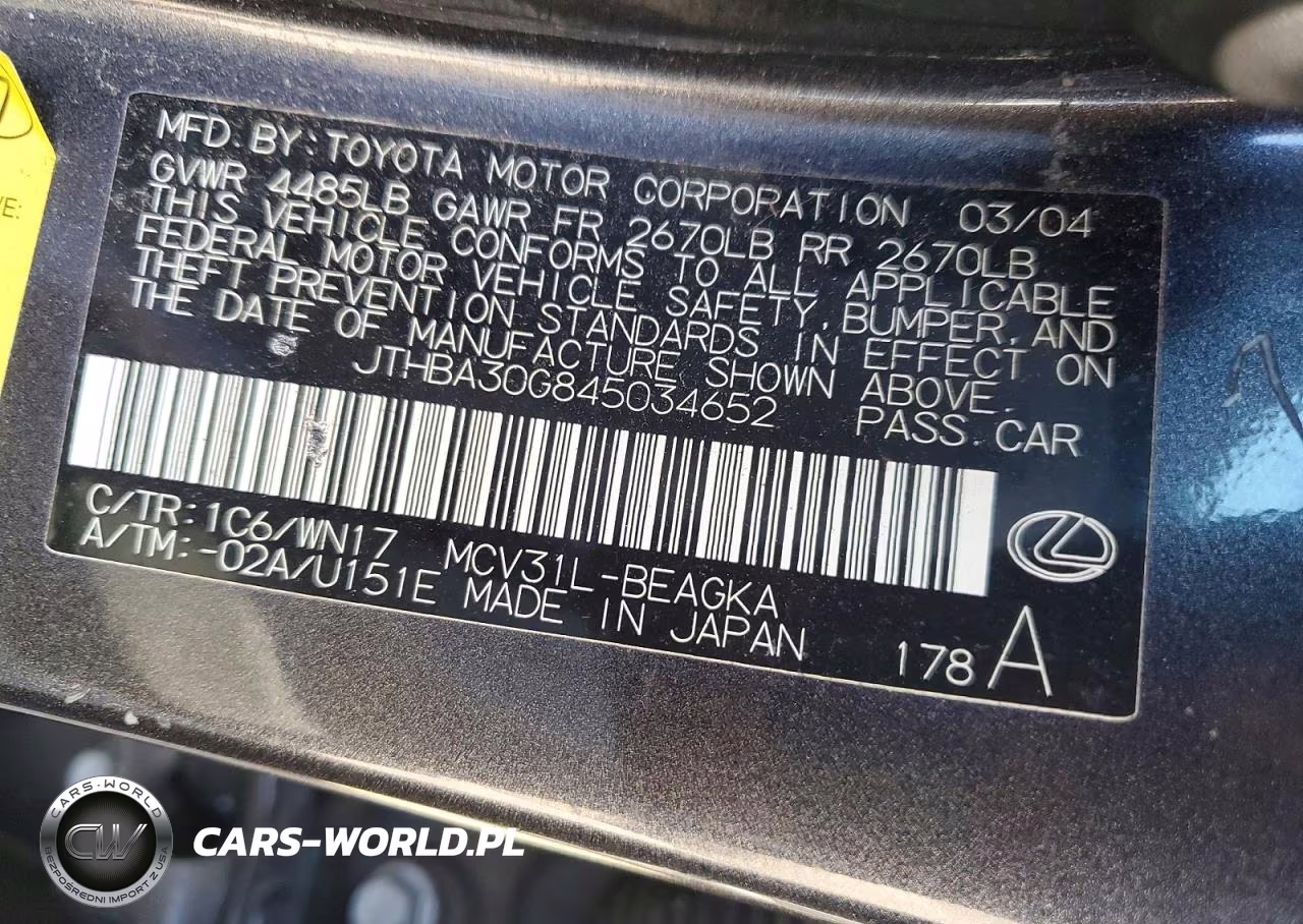 2004 Lexus Es 330 VIN:JTHBA30G845034652 - 12