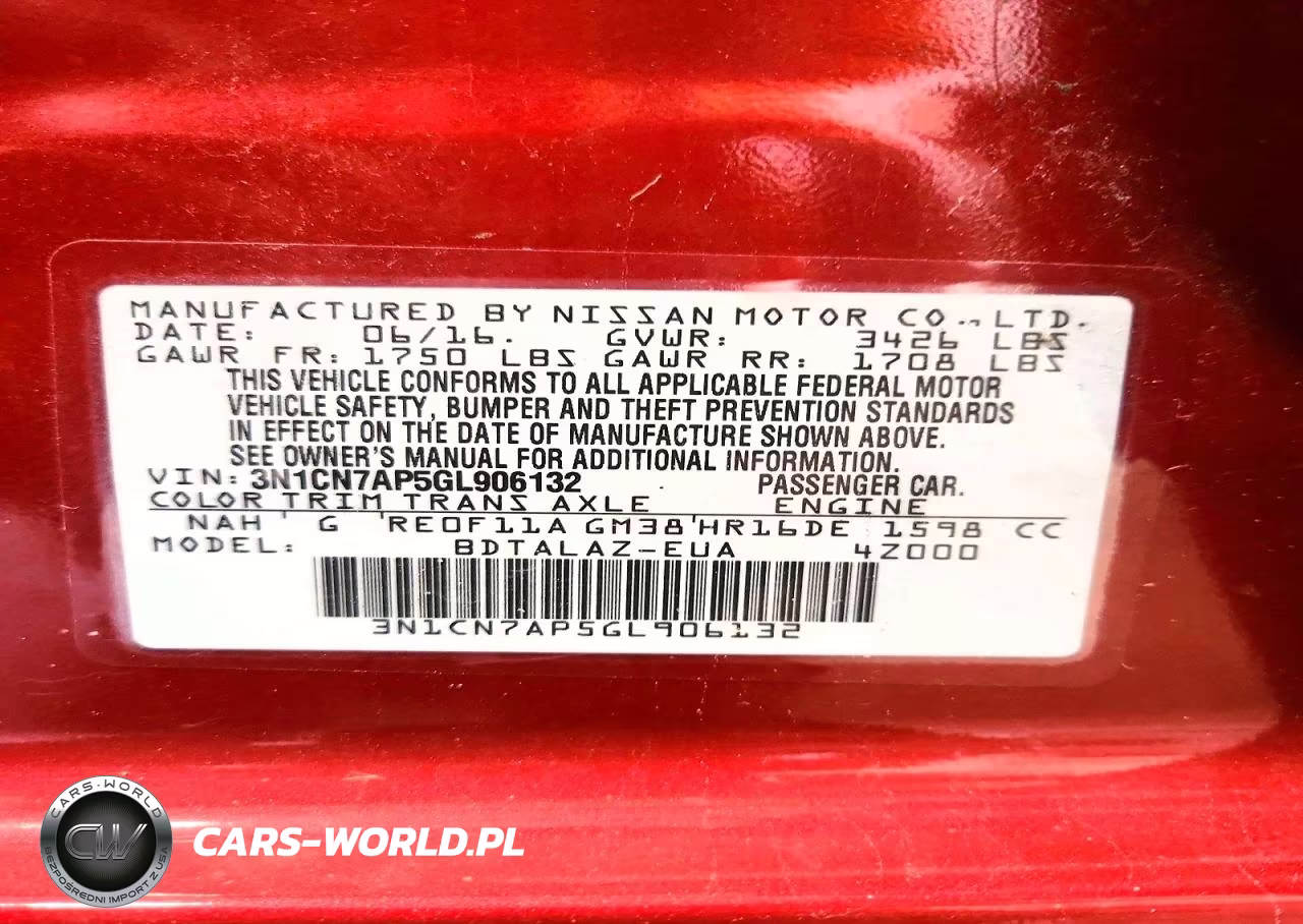 2016 Nissan Versa 1.6 S Plus VIN:3N1CN7AP5GL906132 - 12