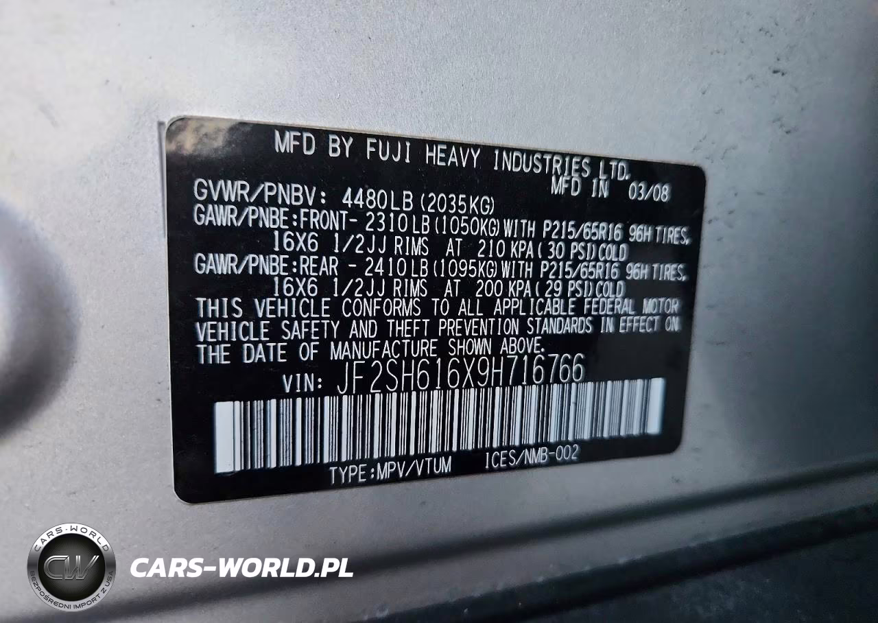 2009 Subaru Forester 2.5X VIN:JF2SH616X9H716766 - 14