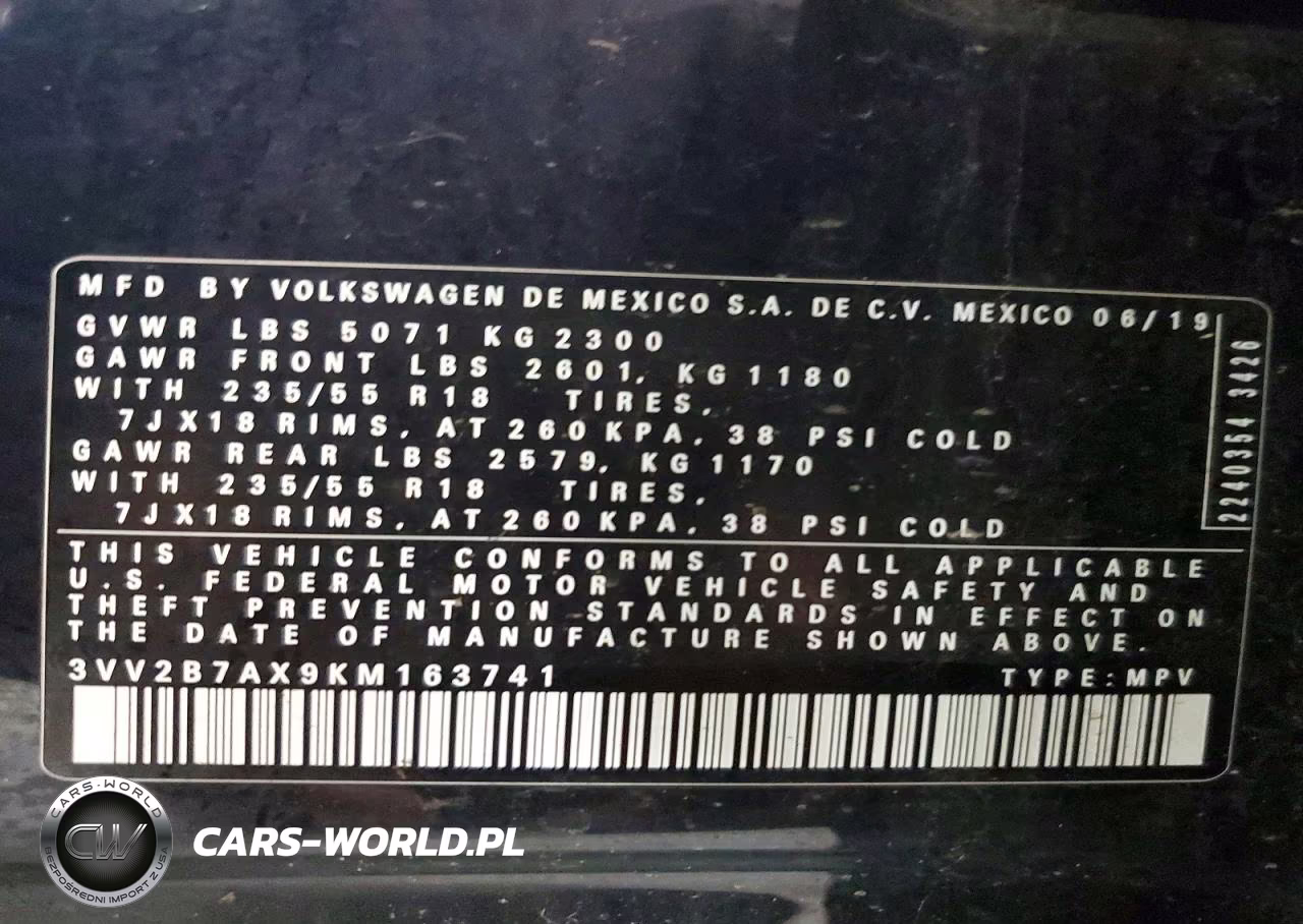 2019 Volkswagen Tiguan Se VIN:3VV2B7AX9KM163741 - 13