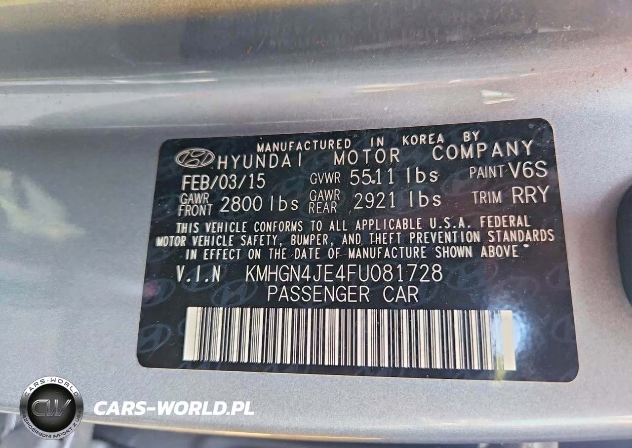 2015 Hyundai Genesis 3.8L VIN:KMHGN4JE4FU081728 - 12