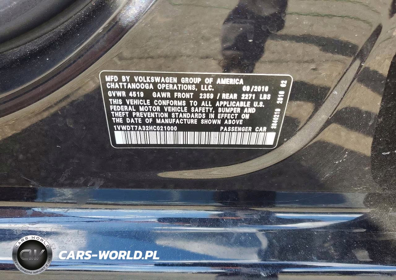 2017 Volkswagen Passat R-Line VIN:1VWDT7A32HC021000 - 12